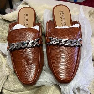 Journee Collection Embossed Brown Loafers with Silver Accent